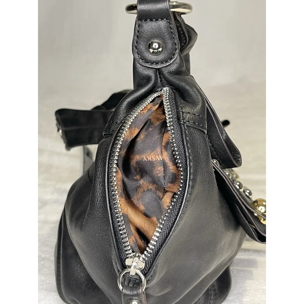 NEW B Makowsky Las Vegas Hobo Handbag Black Studded Leather Shoulder Bag Purse